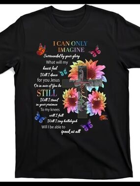 Black Ladies' 100% Cotton Tee with Colorful Sunflowers & Cross